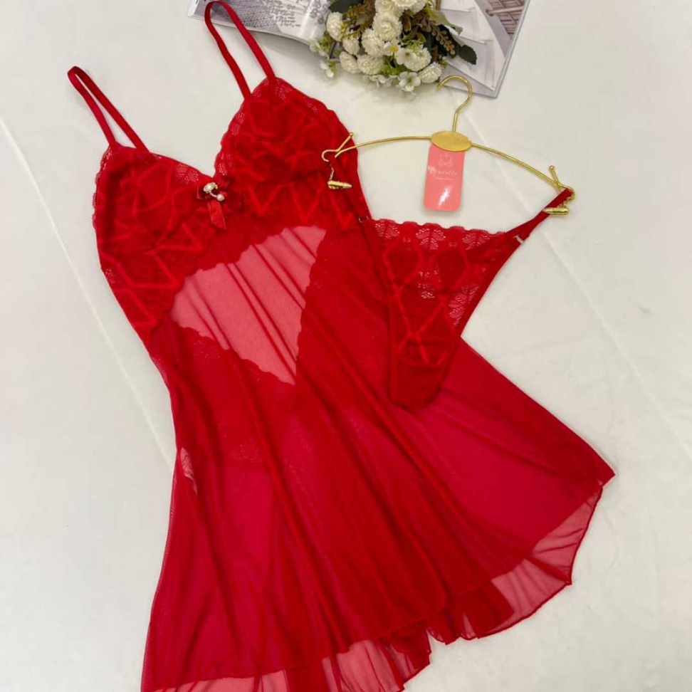 Camisola Núbia Sensual em Tule com Renda e Transparência Elegante Ref. 619 - #3