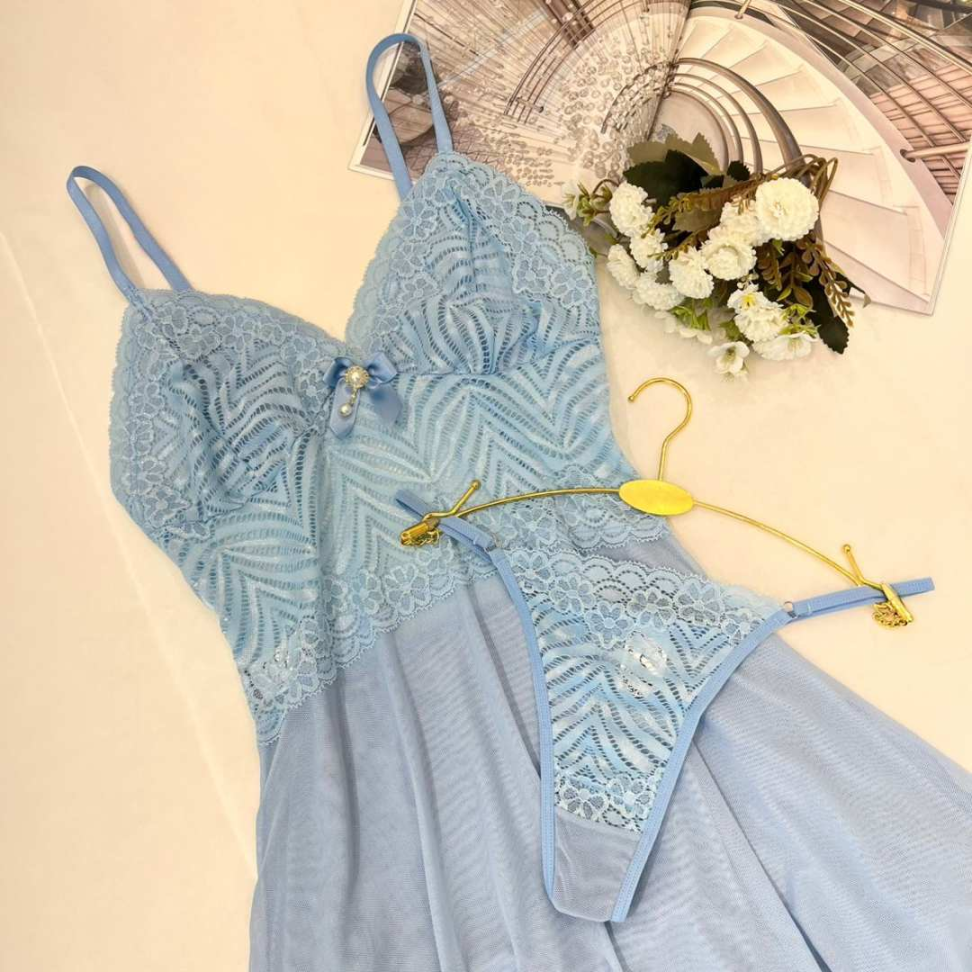 Camisola Vivi em Tule com Renda Delicada e Calcinha Leve Sensual e Elegante Ref. 597 - #3