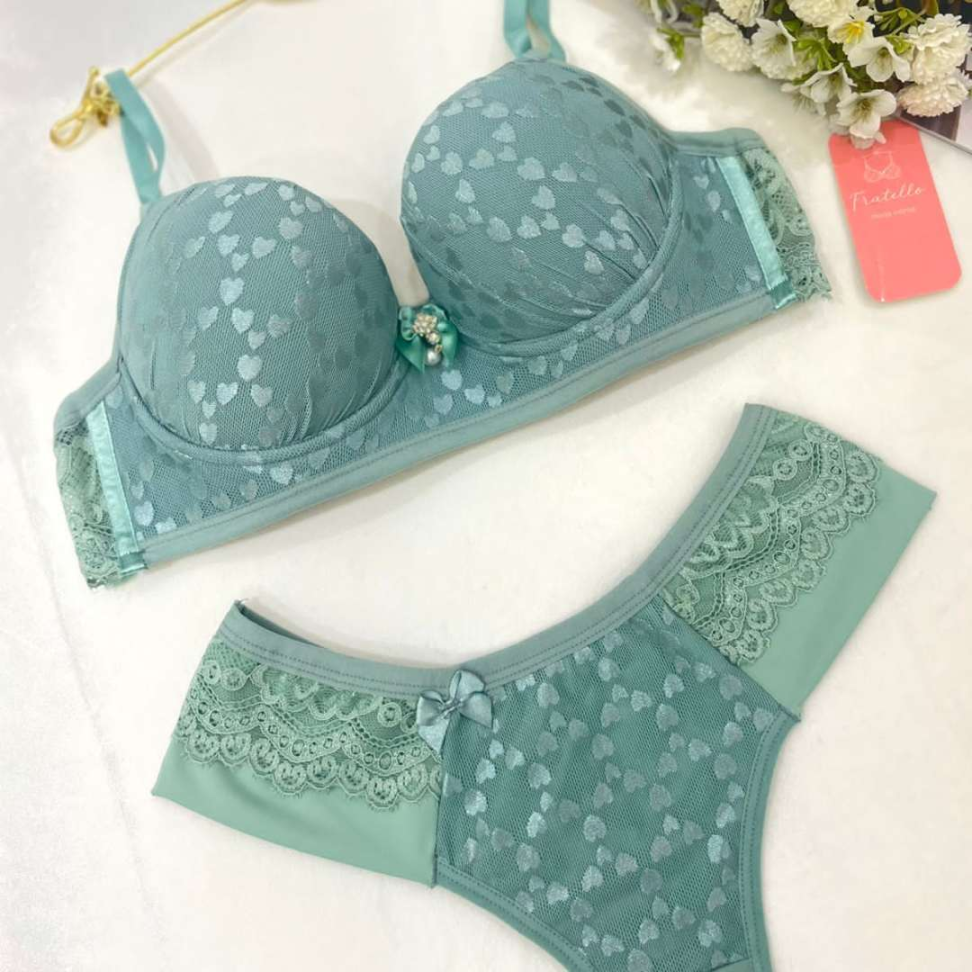 Conjunto Lingerie Janayca Ref 259 Renda Coração Sutiã Com Bojo Tanga Fio Duplo Sexy Luxo - #2