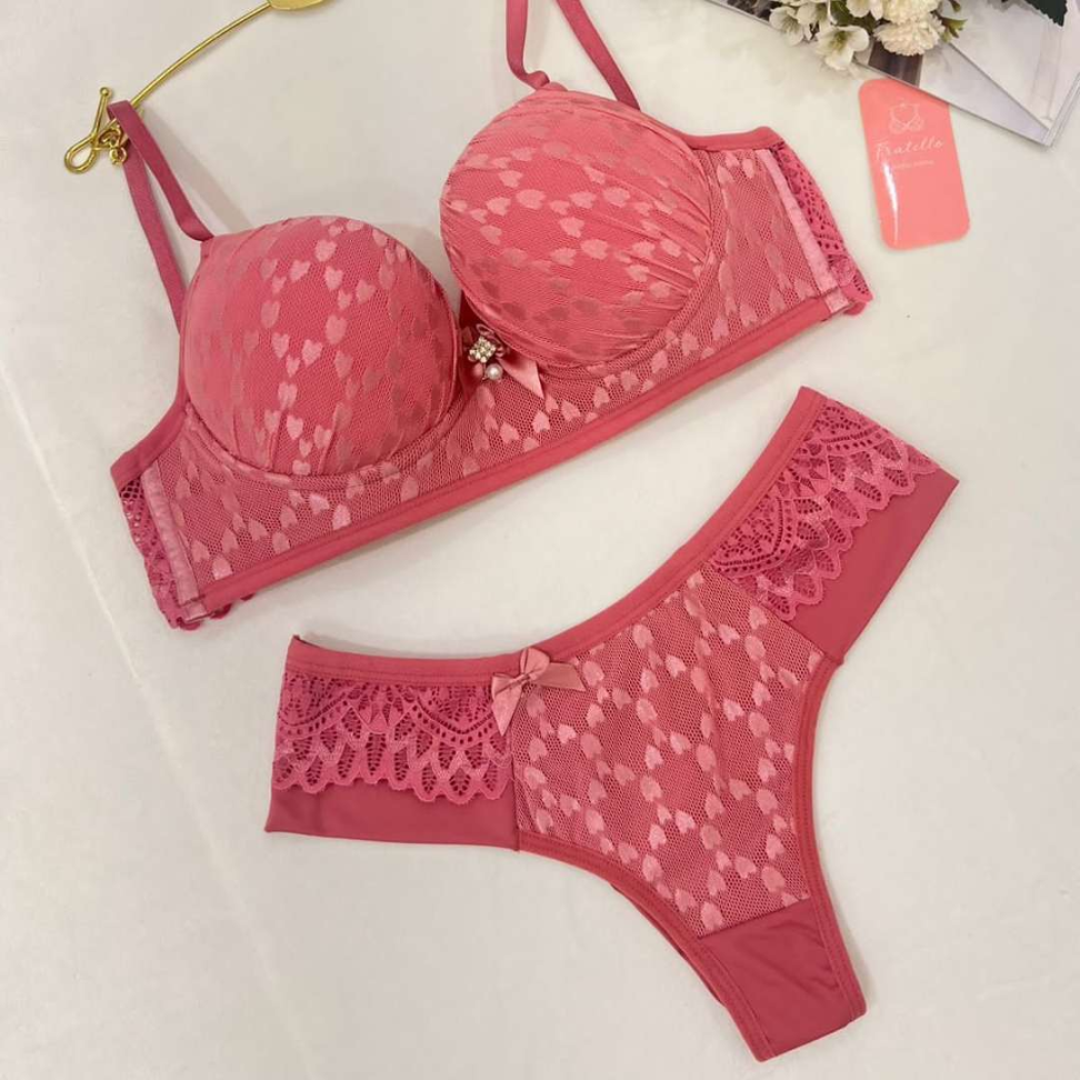 Conjunto Lingerie Janayca Ref 259 Renda Coração Sutiã Com Bojo Tanga Fio Duplo Sexy Luxo - #4