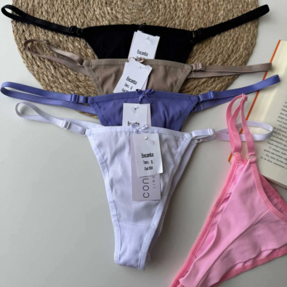 Tanga Encanto Ref 894 com Regulagem Lateral Microfibra Canelada Ajuste Perfeito e Conforto Premium - #15