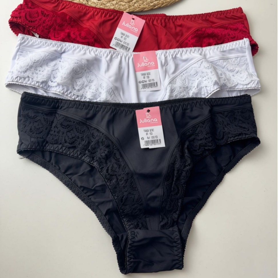 Calcinha Feminina com Renda e Laterais Largas Ref. 153 Bibi