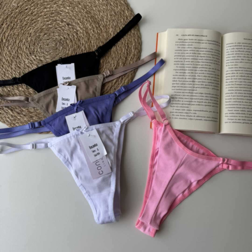 Tanga Encanto Ref 894 com Regulagem Lateral Microfibra Canelada Ajuste Perfeito e Conforto Premium - #12