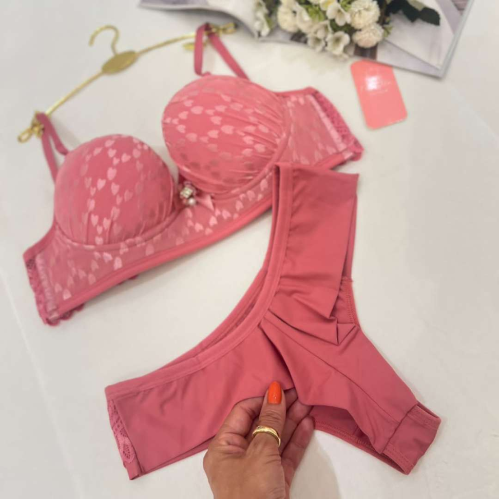 Conjunto Lingerie Janayca Ref 259 Renda Coração Sutiã Com Bojo Tanga Fio Duplo Sexy Luxo - #6