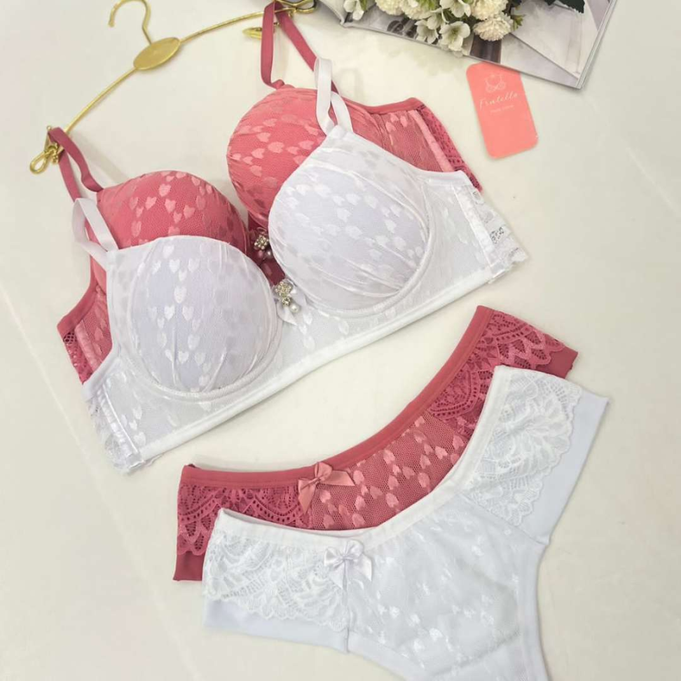 Conjunto Lingerie Janayca Ref 259 Renda Coração Sutiã Com Bojo Tanga Fio Duplo Sexy Luxo - #9