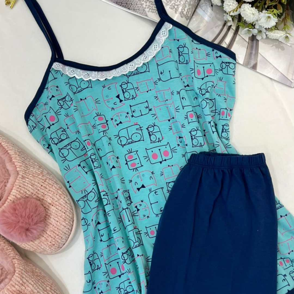 Bermudoll Malha Ref 740 Conjunto Confortável Estampado com Short e Alcinha - #12