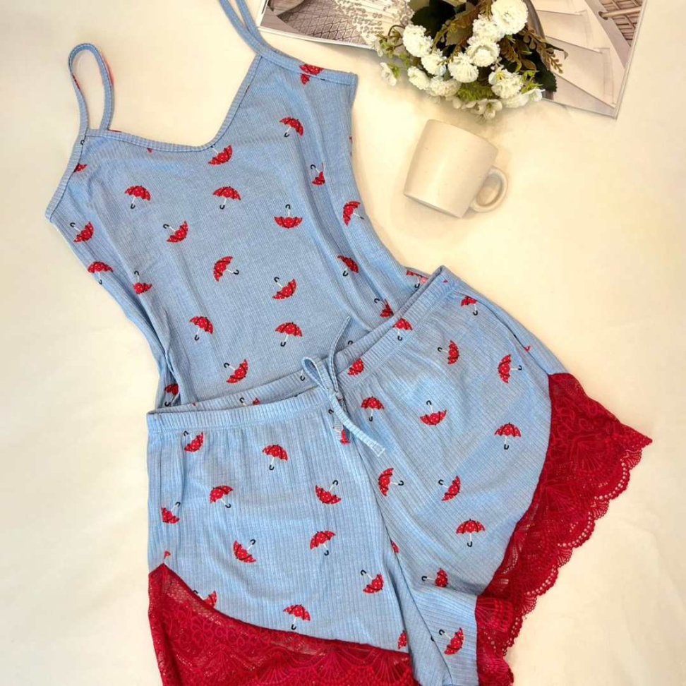 Baby Doll Comfy Estampado com Renda e Short Confortável Leve e Moderno Ref. 0338 - #2