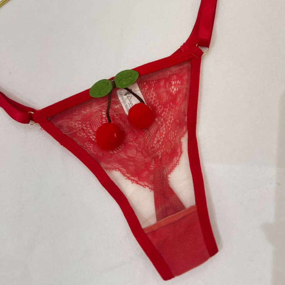 Tanga Cerejinha Sensual em Tule e Renda com Regulagem Lateral e Detalhe Coração - #3
