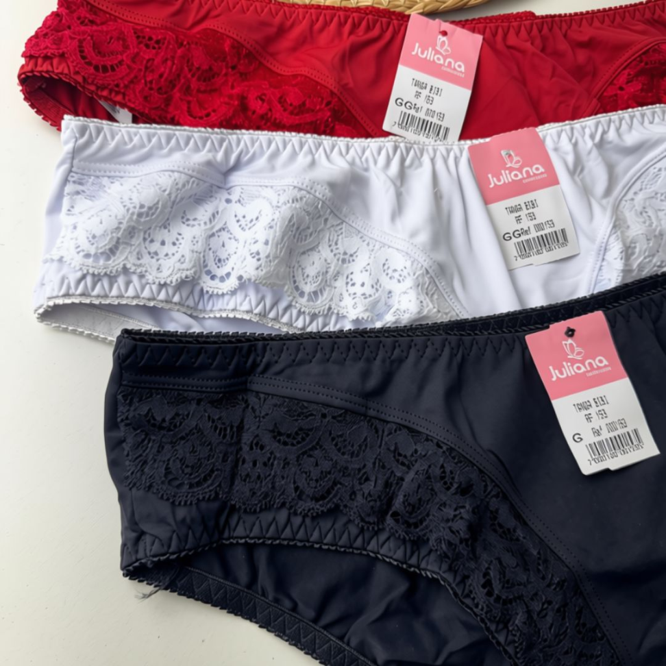 Calcinha Feminina com Renda e Laterais Largas Ref. 153 Bibi