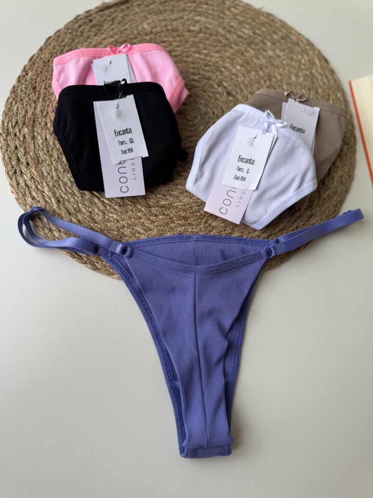 Tanga Fio Duplo Lateral Com Regulagem Canelada - #13