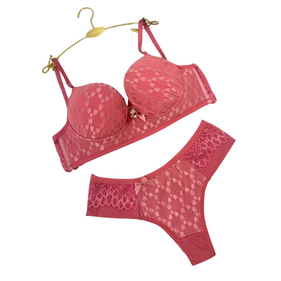 Conjunto Lingerie Janayca Ref 259 Renda Coração Sutiã Com Bojo Tanga Fio Duplo Sexy Luxo - #5