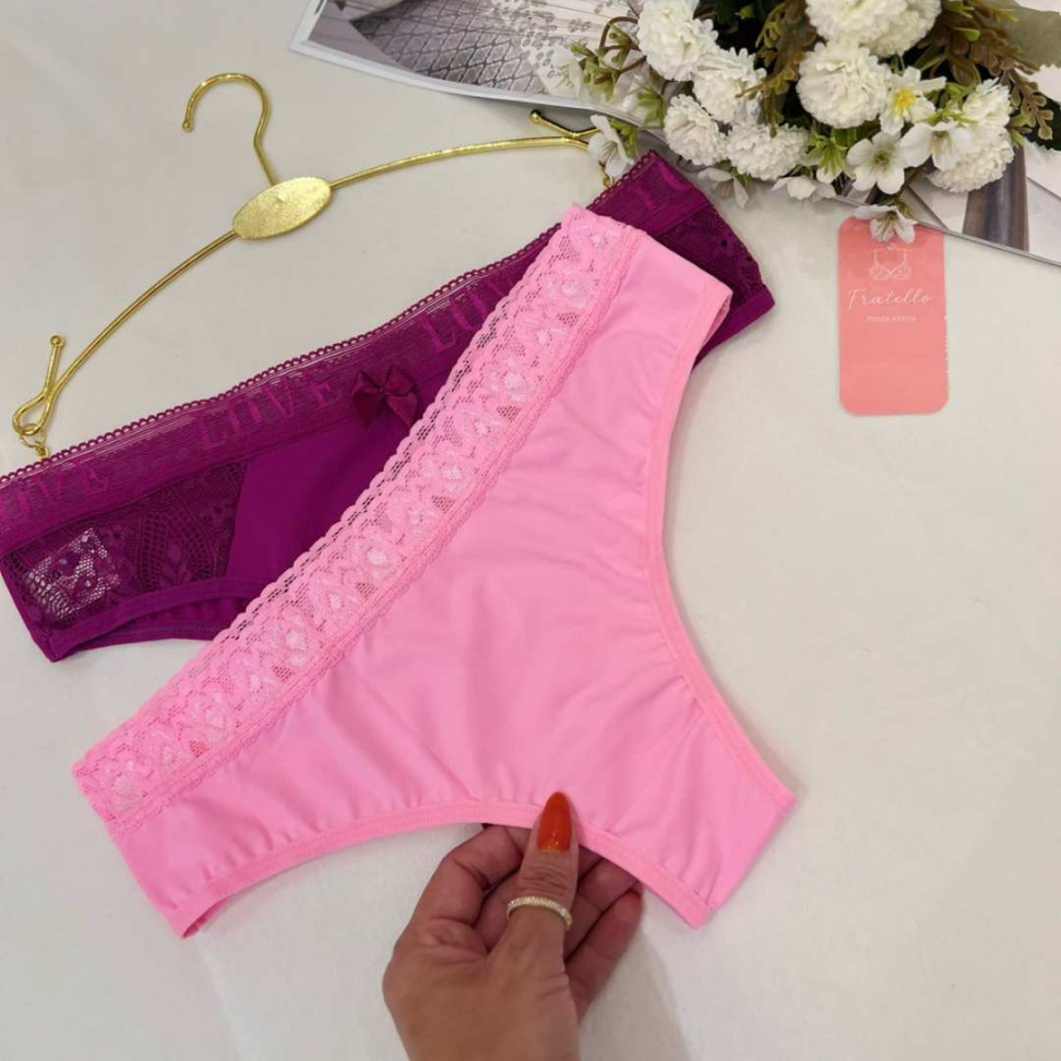 Tanga Adele Ref 127 Microfibra Renda Love Calcinha Feminina Confortável Traseira Cavada Sexy - #4