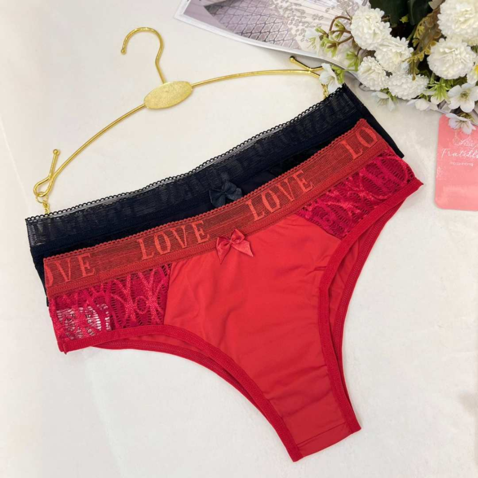 Tanga Adele Ref 127 Microfibra Renda Love Calcinha Feminina Confortável Traseira Cavada Sexy - #5