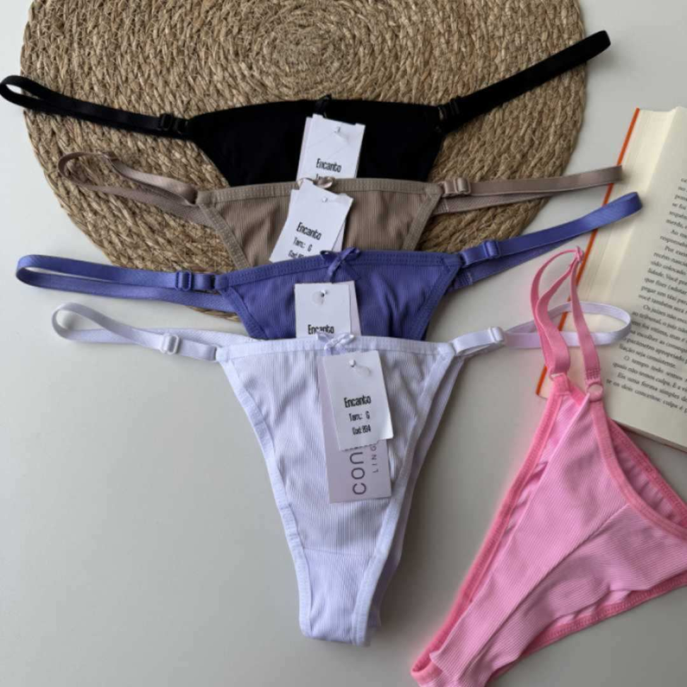 Tanga Encanto Ref 894 com Regulagem Lateral Microfibra Canelada Ajuste Perfeito e Conforto Premium - #9