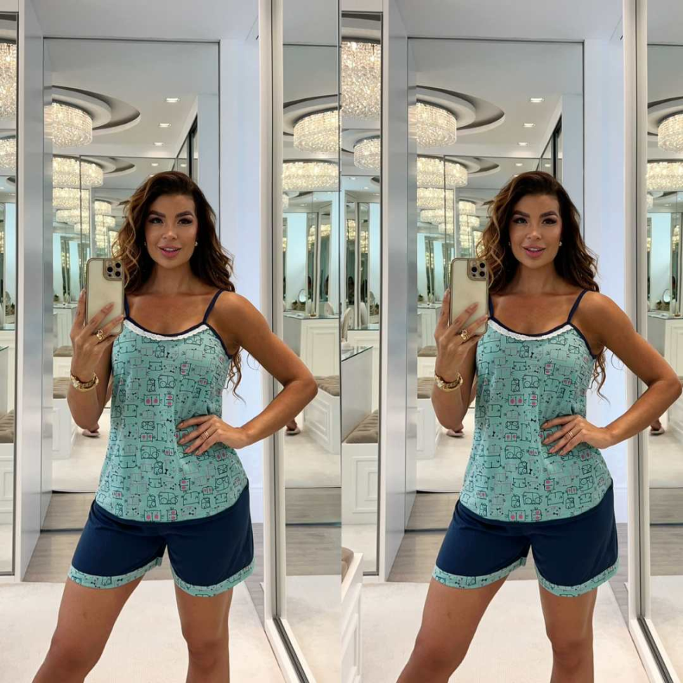 Bermudoll Malha Ref 740 Conjunto Confortável Estampado com Short e Alcinha - #9