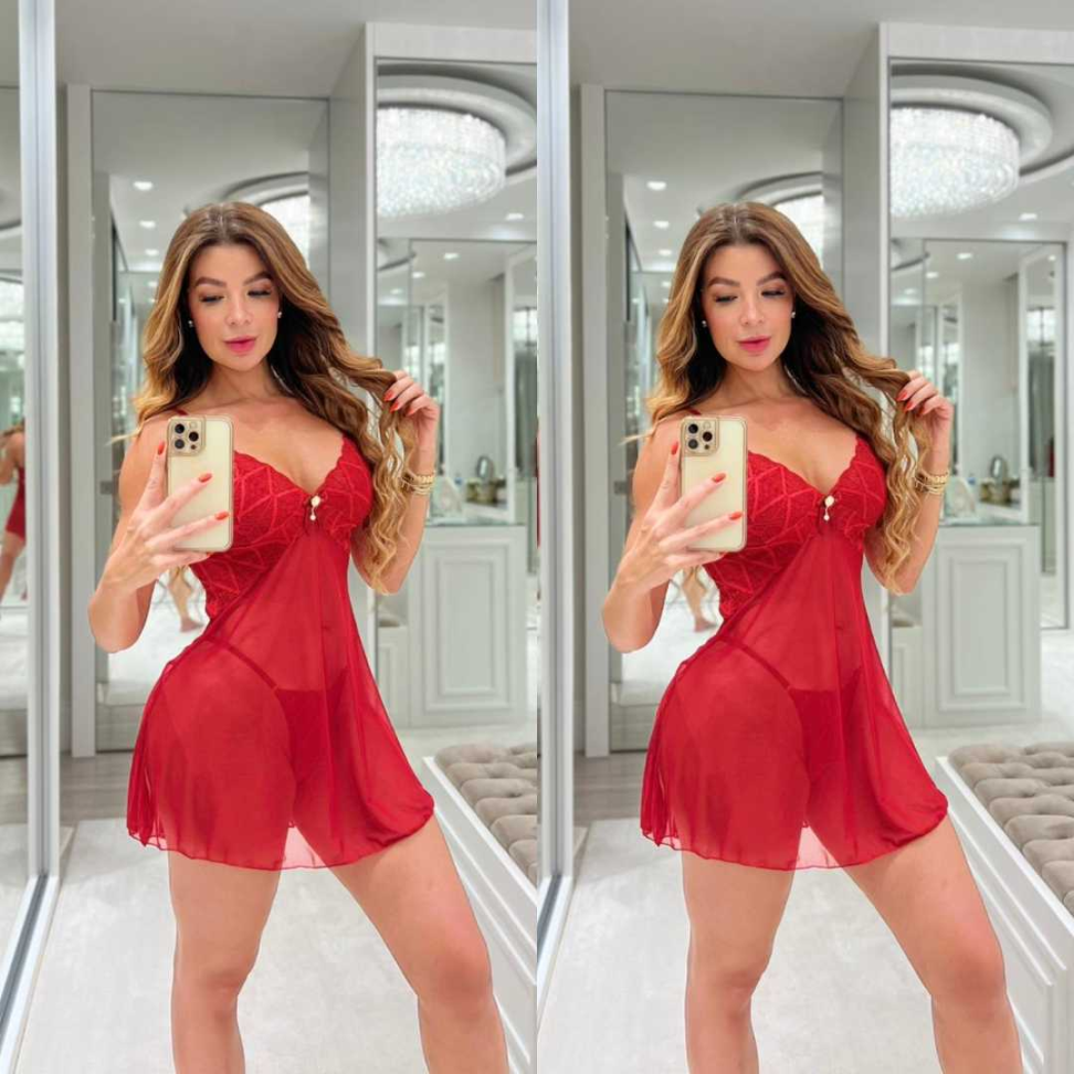 Camisola Núbia Sensual em Tule com Renda e Transparência Elegante Ref. 619 - #4