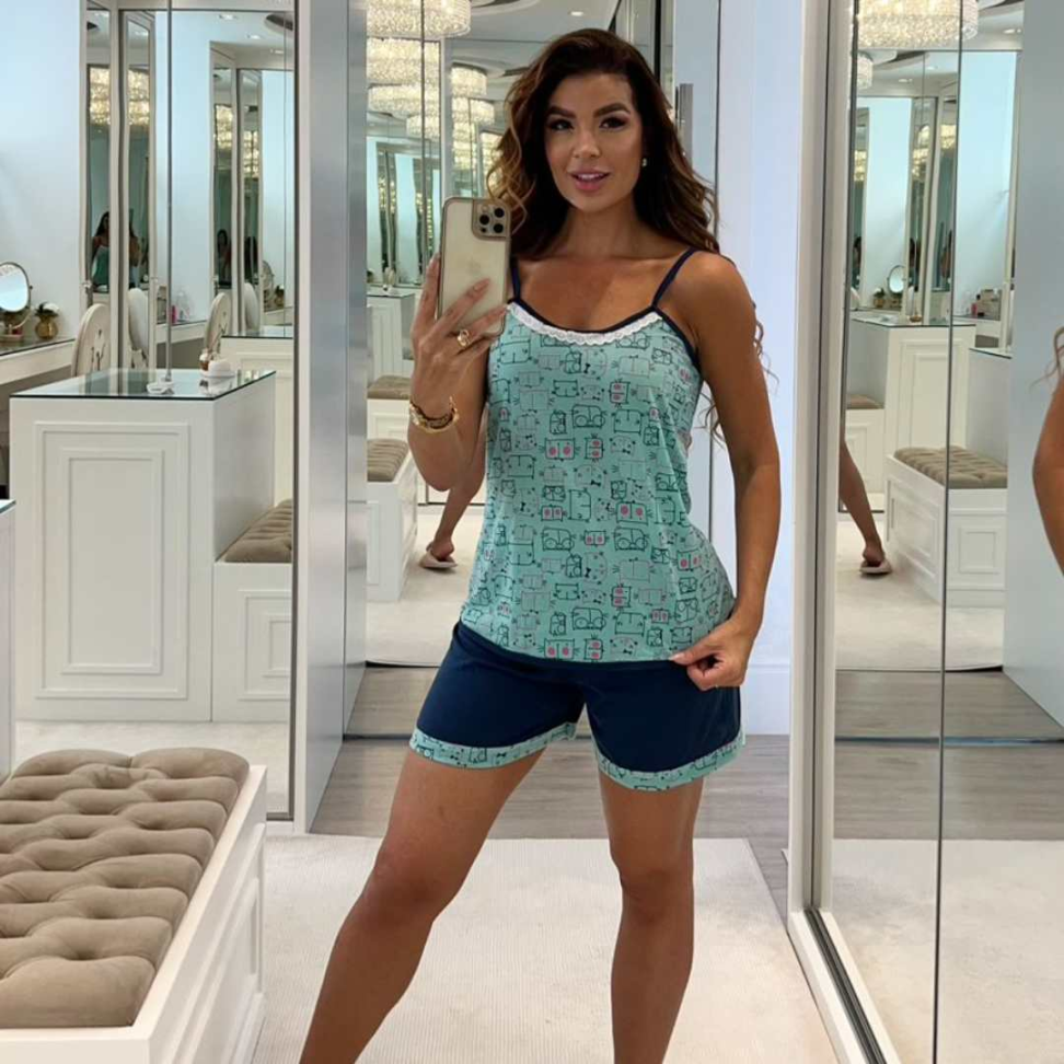 Bermudoll Malha Ref 740 Conjunto Confortável Estampado com Short e Alcinha - #11