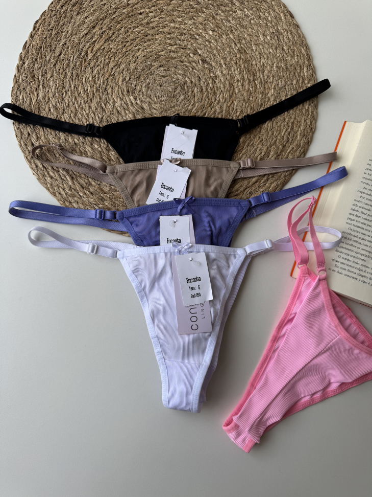 Tanga Fio Duplo Lateral Com Regulagem Canelada - #2