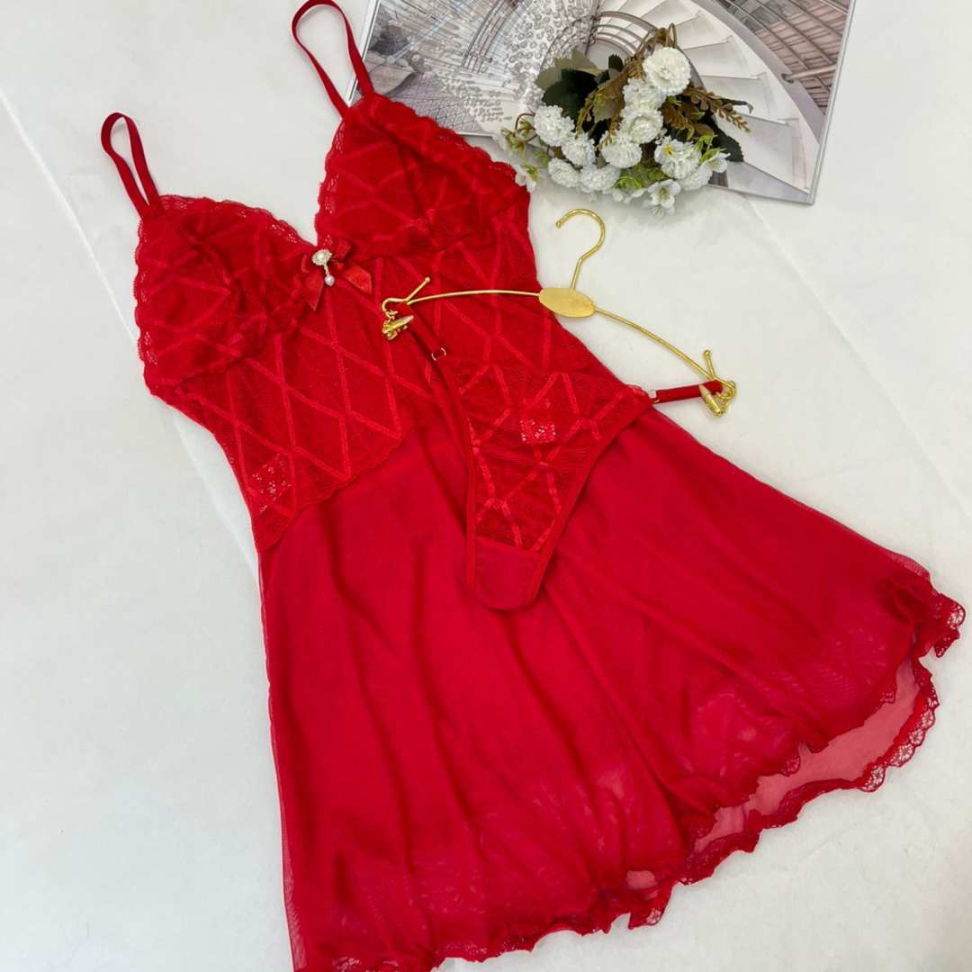 Camisola Vivi em Tule com Renda Delicada e Calcinha Leve Sensual e Elegante Ref. 597 - #8