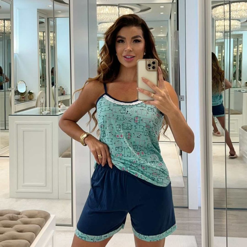 Bermudoll Malha Ref 740 Conjunto Confortável Estampado com Short e Alcinha - #13