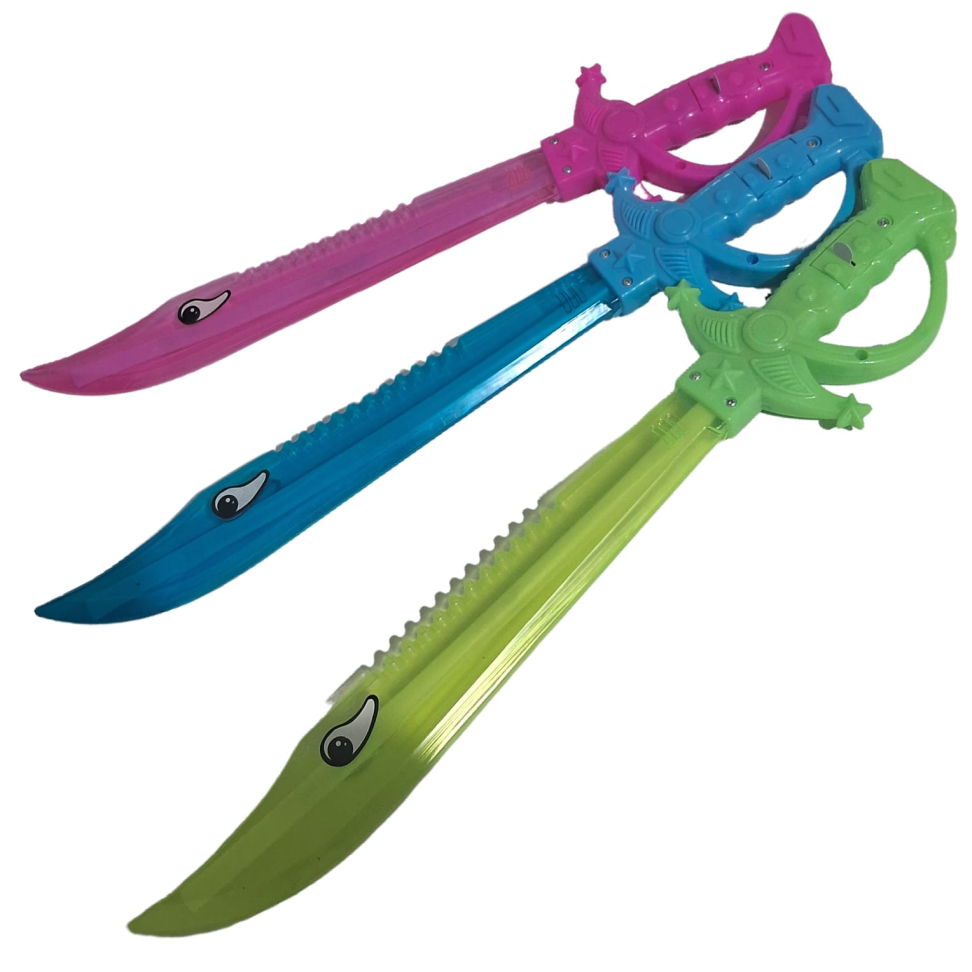 Espada verde com design de tubarão com luzes e sons para crianças guerreiras