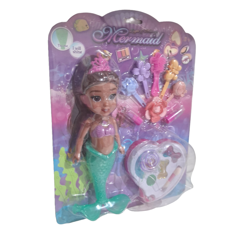 Brinquedo e Boneca de Maquiagem Princesa Sereia com Luz LED