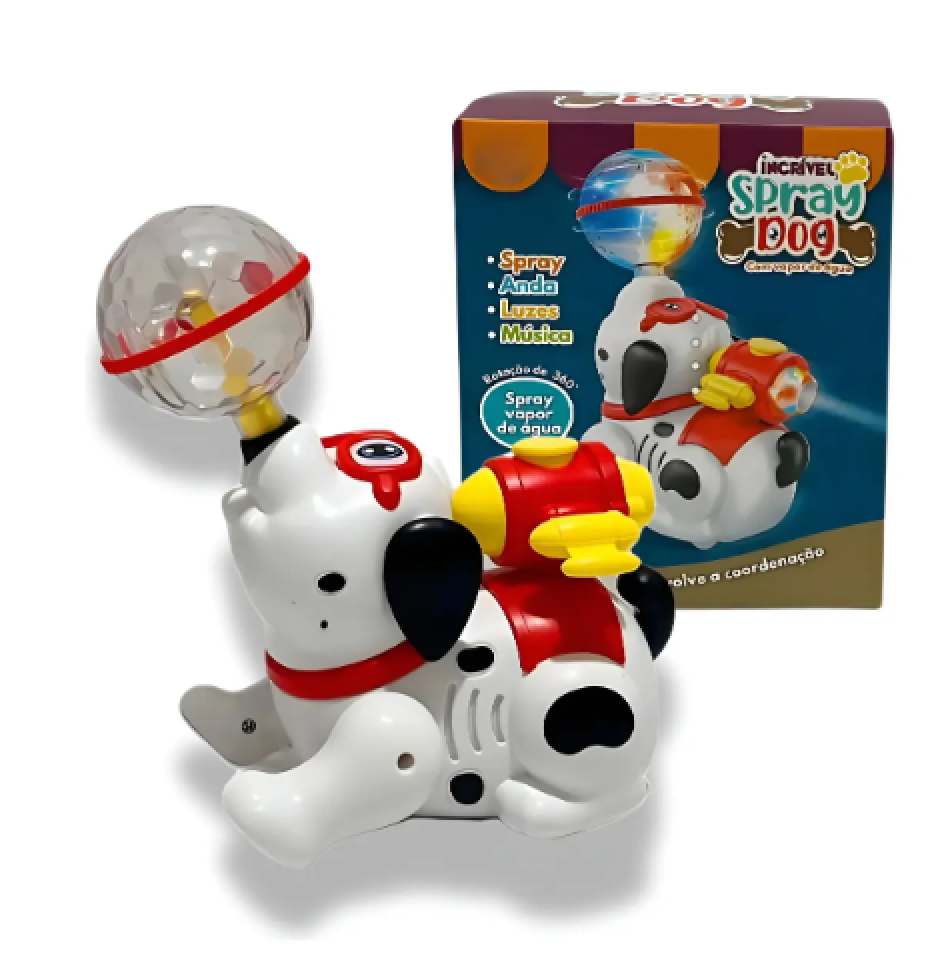 Cachorro Musical Solta Spray Anda Gira C/ Música Globo D Luz