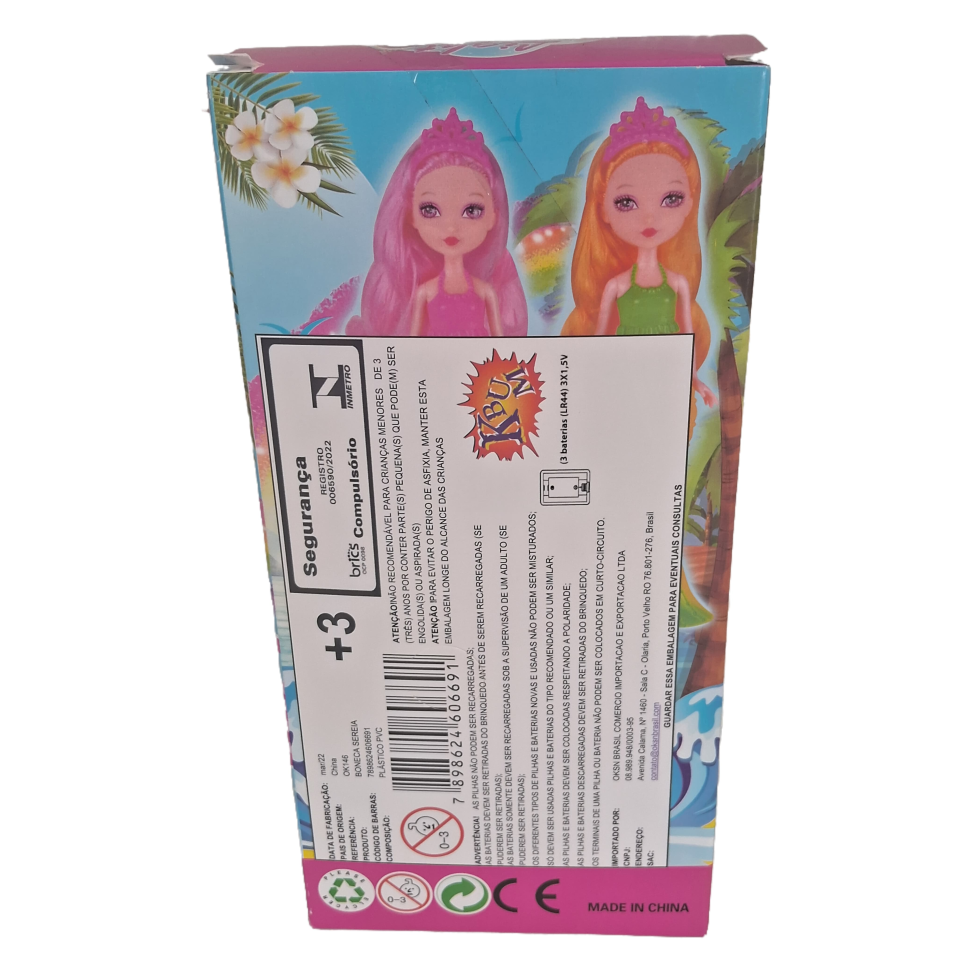 Boneca Princesa Sereia com Led que Acende a Cauda! Vem com Escova Espelho e Coroa