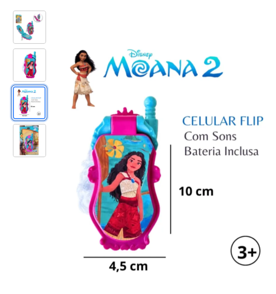 Celular Flip Moana 2 Brinquedo Musical Princesa Disney
