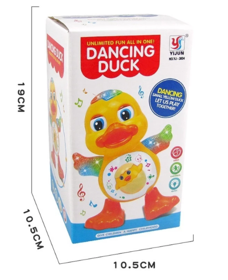 Brinquedo Pato Patinho Dançante Musical Anda Dança Mexe com Luz LED e Som Infantil