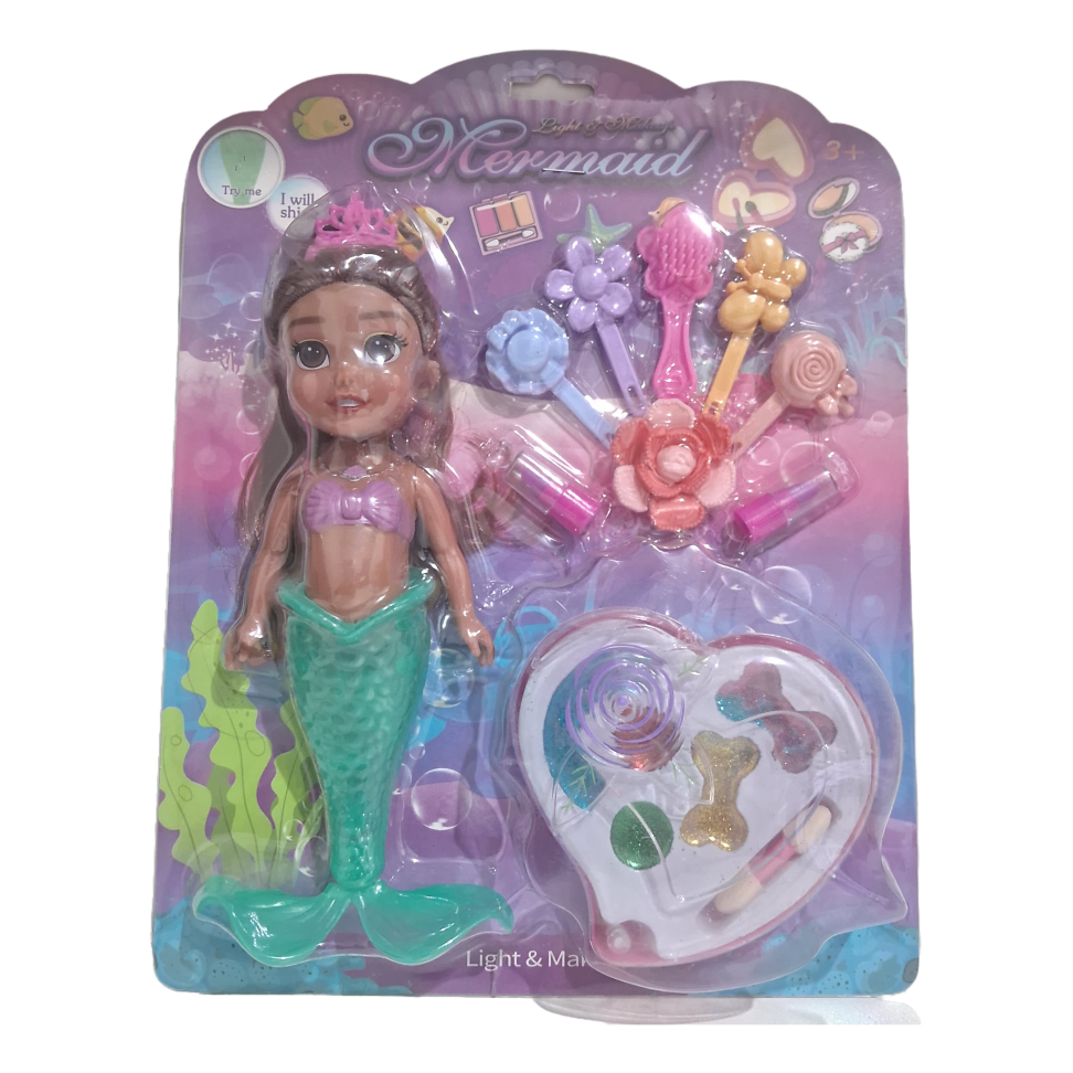 Brinquedo e Boneca de Maquiagem Princesa Sereia com Luz LED