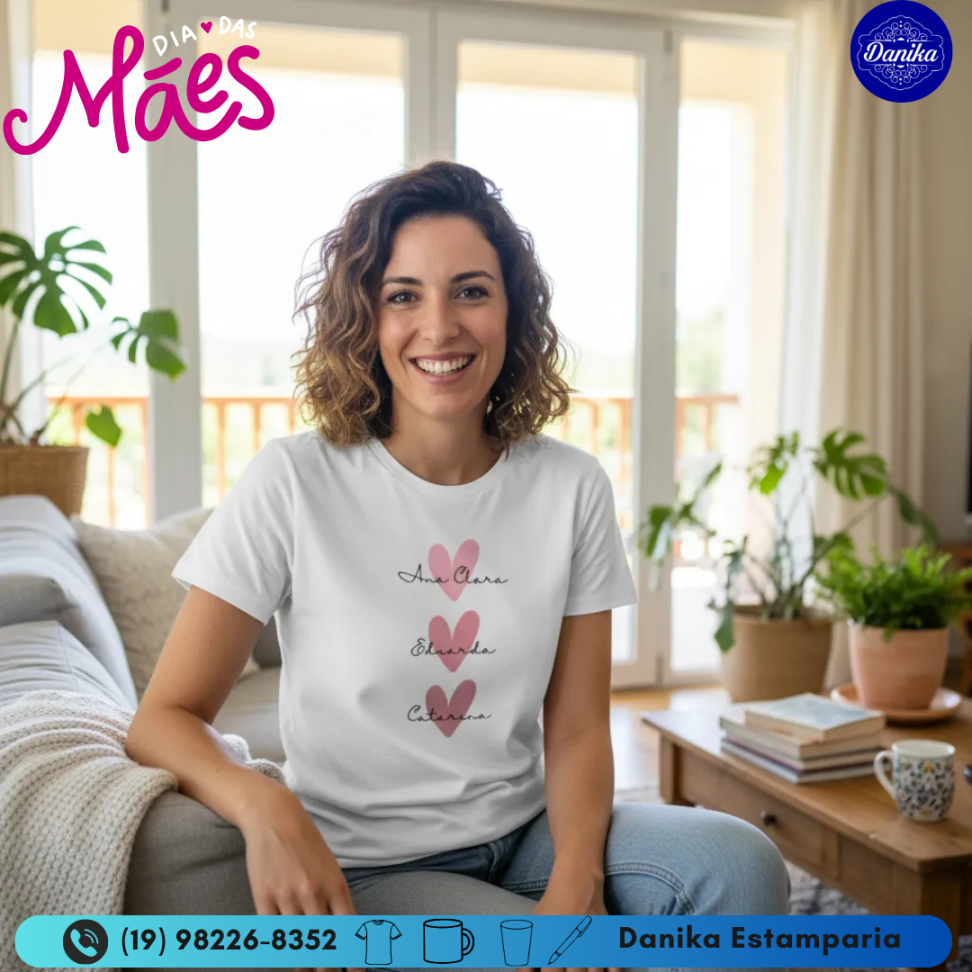 CAMISETA ALGODÃO FIO 30.1 - CORAÇÃO NOMES FILHOS OU NETOS - #2