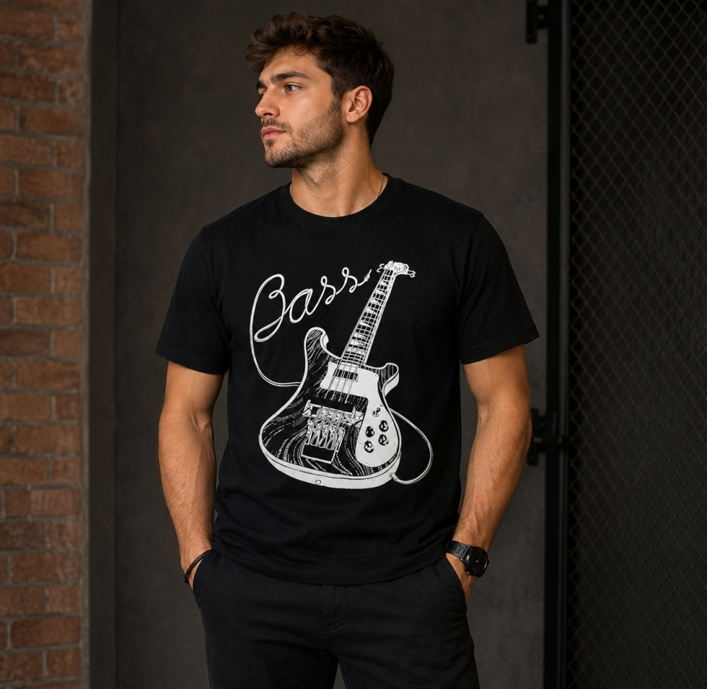 CAMSETA ALGODÃO PRETA GUITARRA