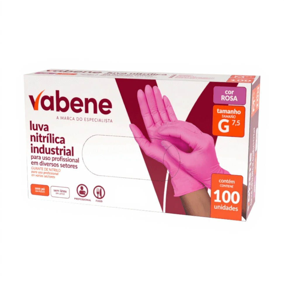 Luva Nitrilica Industrial Rosa 100un Vabene - #2