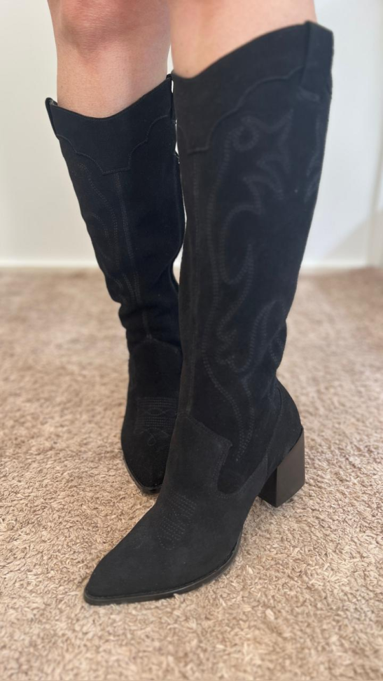 Bota cano alto nobuck preto couro R$716,00 - #3