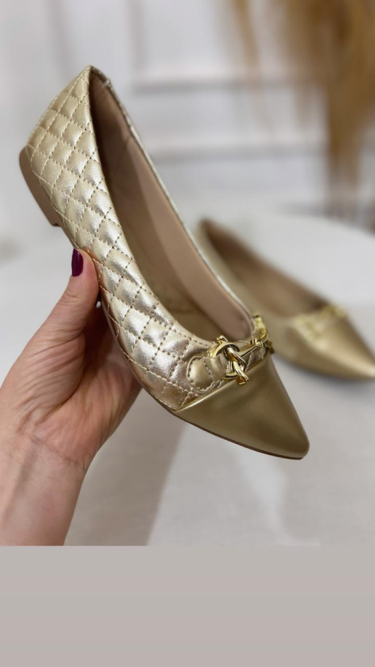 Sapatilha bico fino matelasse ouro detalhe ouro R$132,00 - #2