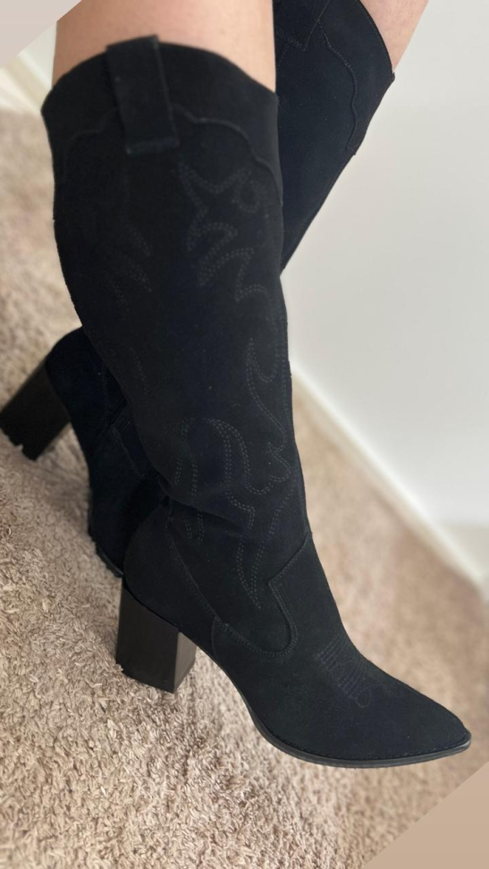 Bota cano alto nobuck preto couro R$716,00 - #2