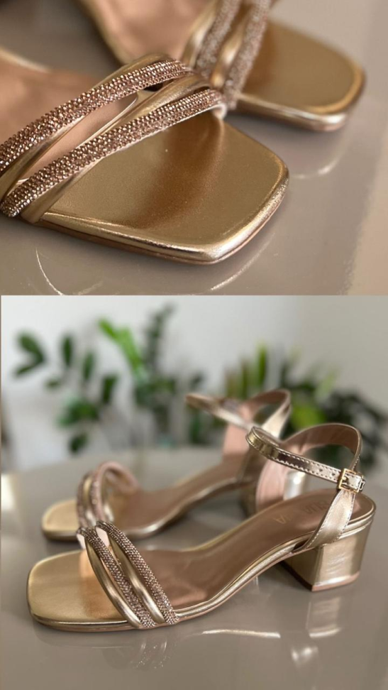 Sandália baixa ouro brilho tiras R$164,00 - #2