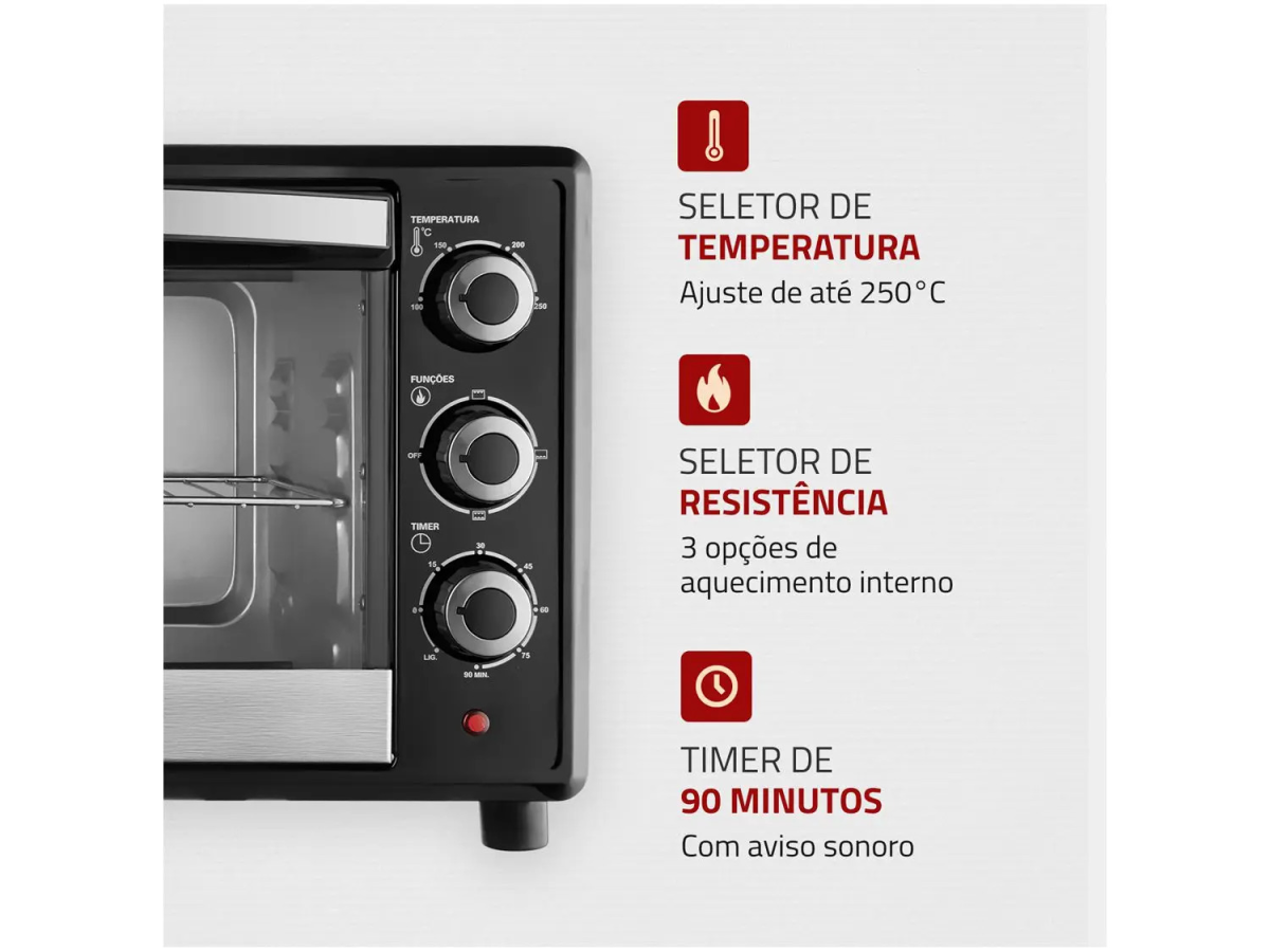 Forno Elétrico de Bancada Mondial com Timer 42L - Preto Family II FR-42 - #4