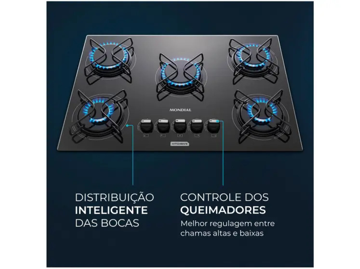 Cooktop 5 Bocas Mondial a Gás GLP Preto - CTG-02 - #3