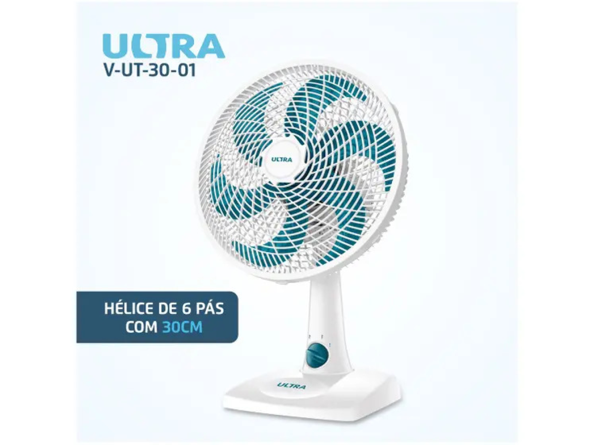Ventilador de Mesa Ultra V-UT-30-01 30cm 6 Pás 3 Velocidades Branco e Azul - #1