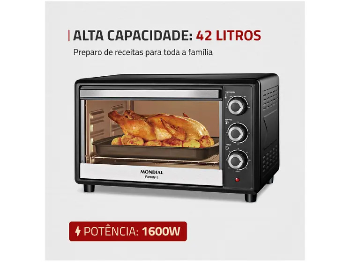 Forno Elétrico de Bancada Mondial com Timer 42L - Preto Family II FR-42 - #3