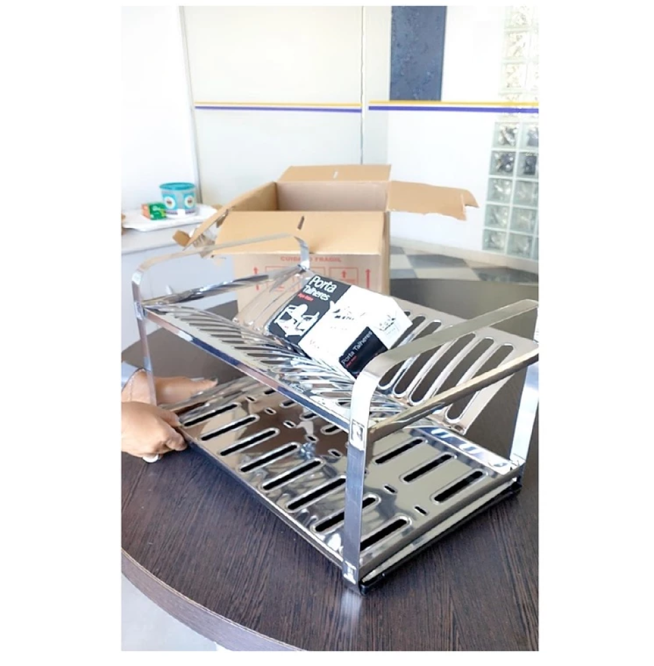 Escorredor Inox 16 Pratos Secador Louca Porta Talheres Inox Mais Bandeja Coletora - #1