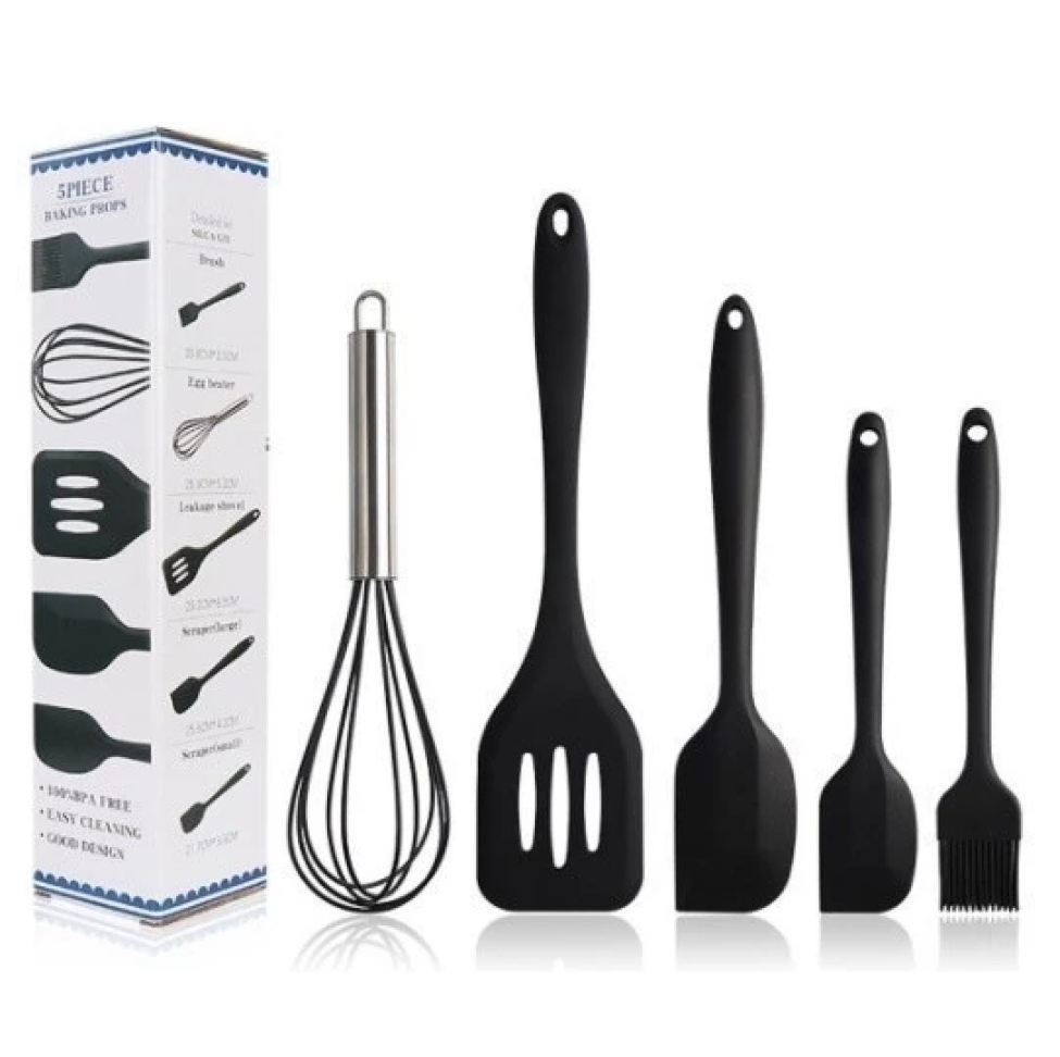 Kit 5 Peças Utensílios de Cozinha Silicone Colher Espátula Fue Espátula Pequena Pincel - #4