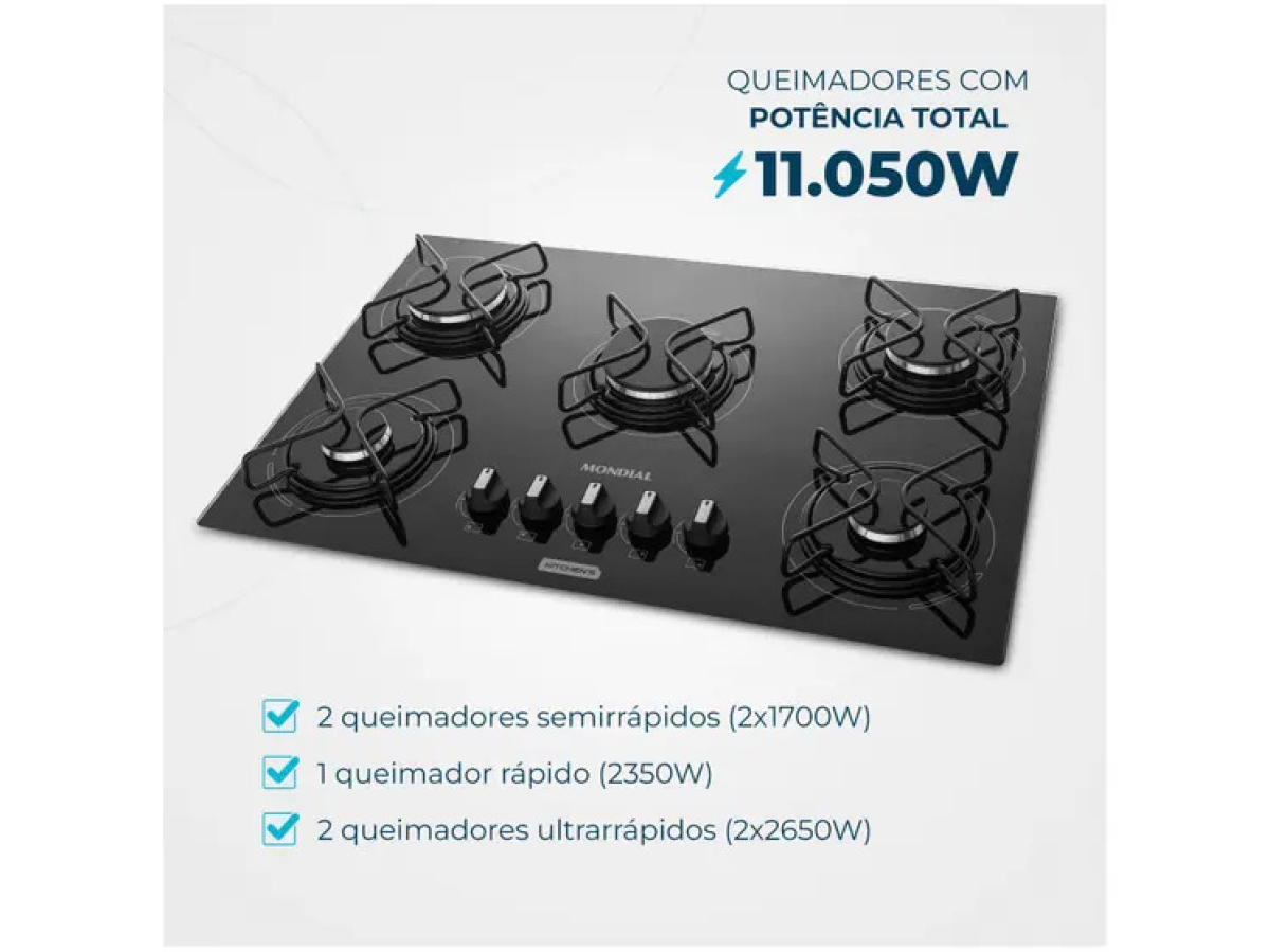 Cooktop 5 Bocas Mondial a Gás GLP Preto - CTG-02 - #2