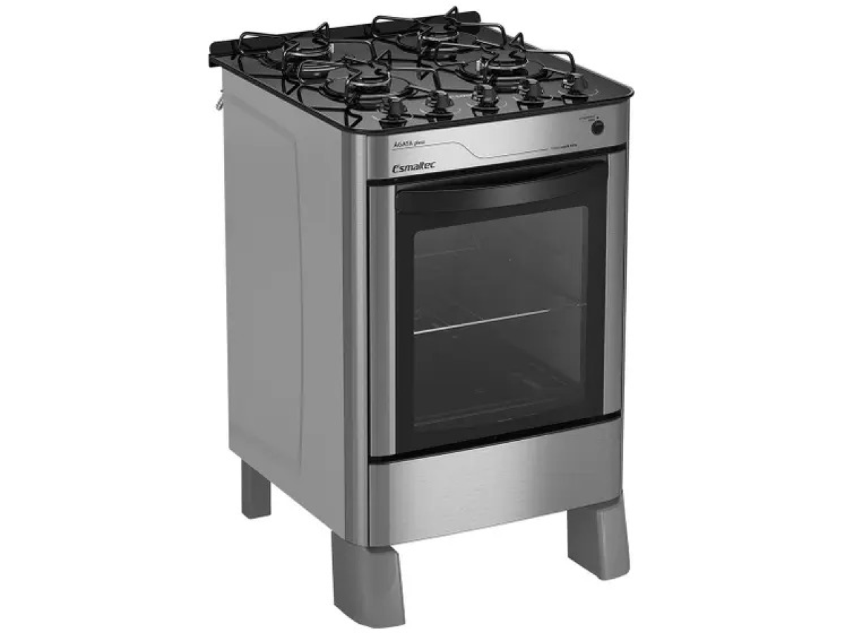 Fogão 4 Bocas Esmaltec Prata Mesa de Vidro Agata Glass - #1