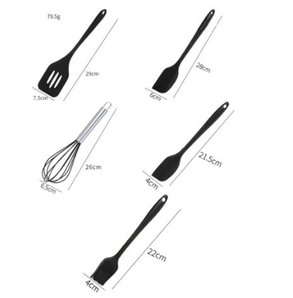 Kit 5 Peças Utensílios de Cozinha Silicone Colher Espátula Fue Espátula Pequena Pincel - #2