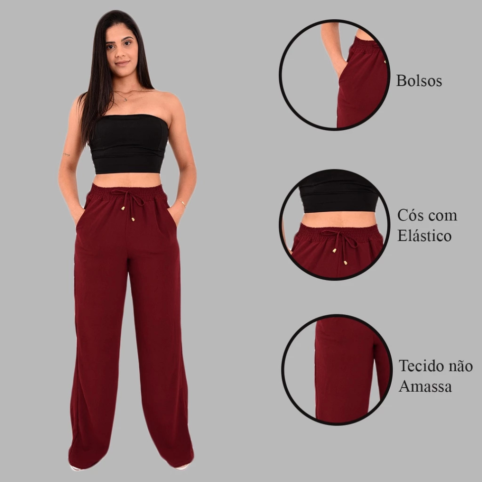Calça Pantalona Feminina Cintura Alta Tendência Moda Envio Imediato - #3