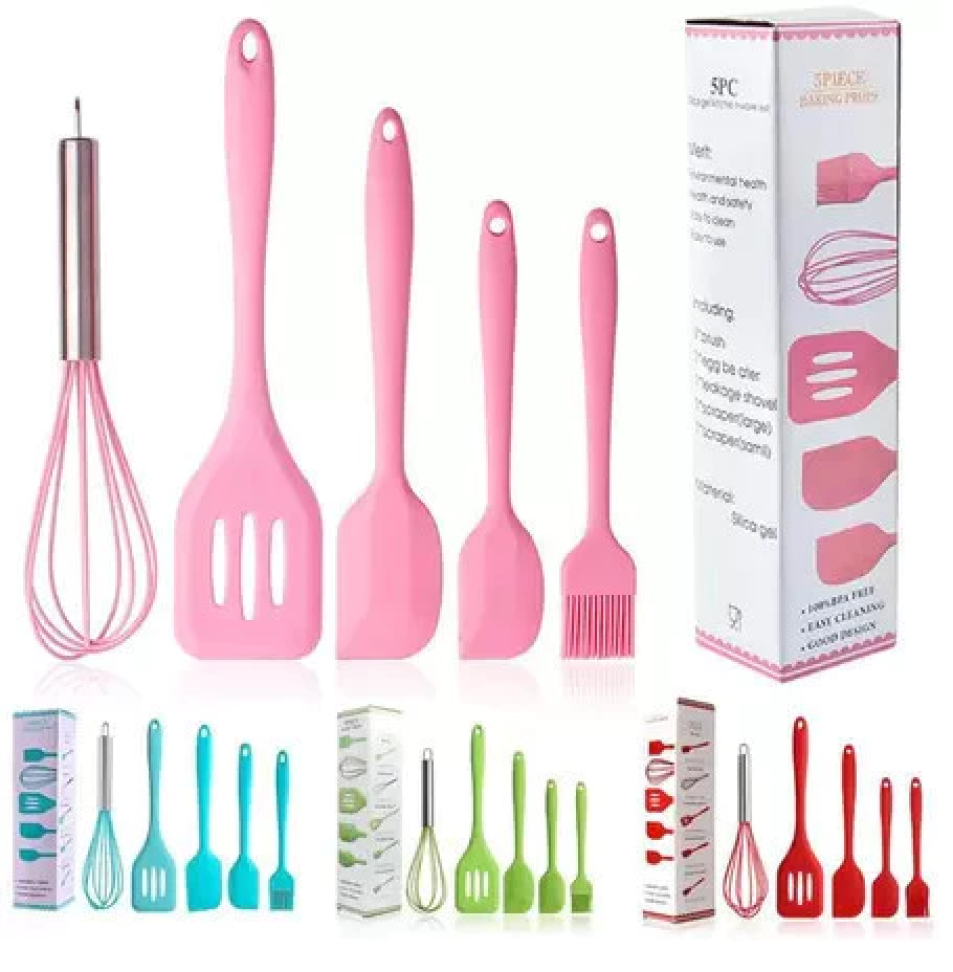 Kit 5 Peças Utensílios de Cozinha Silicone Colher Espátula Fue Espátula Pequena Pincel - #3