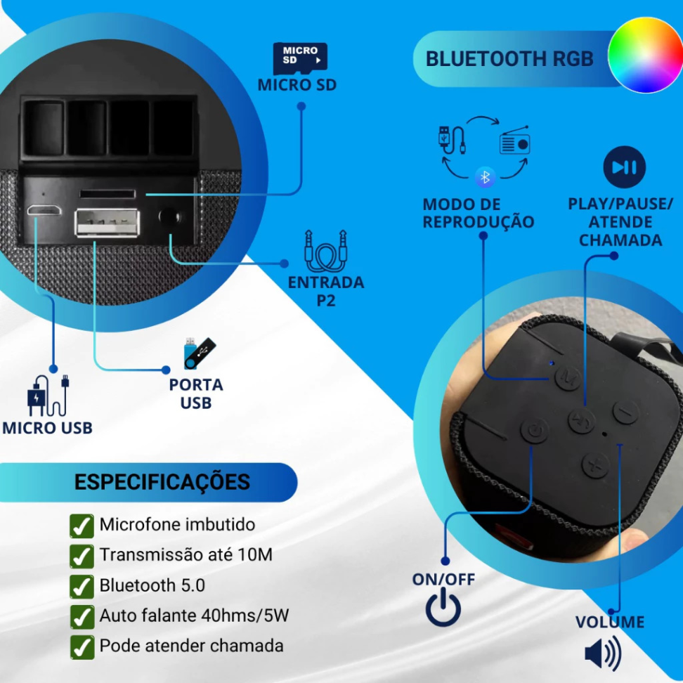 Caixa De Som Alto Falante Speaker Bluetooth Portátil Music - #3
